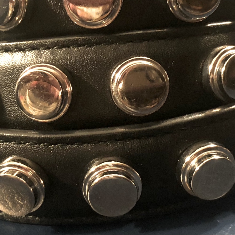 SAINT LAURENT MEN’S CLOUS MONET BLACK LEATHER BELT SILVER STUDS XL SZ 95 - Picture 5 of 14